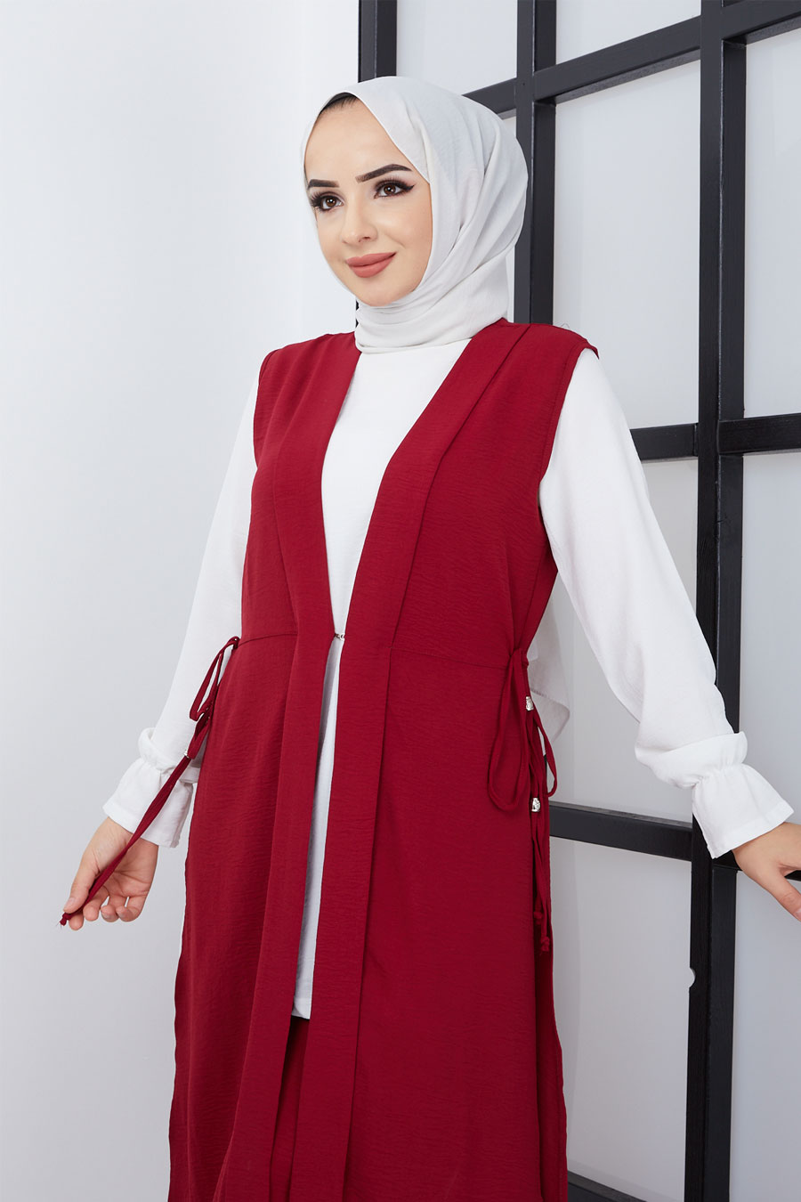 Yelek Pantolon Tesettür Takım - Bordo