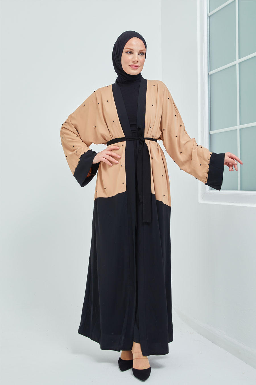 Tesettür Abaya - Krem Rengi 