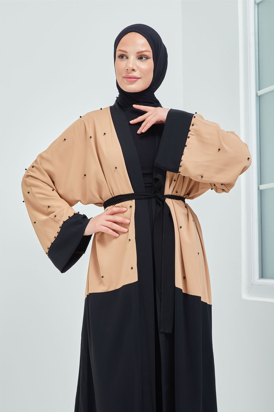 Tesettür Abaya - Krem Rengi 