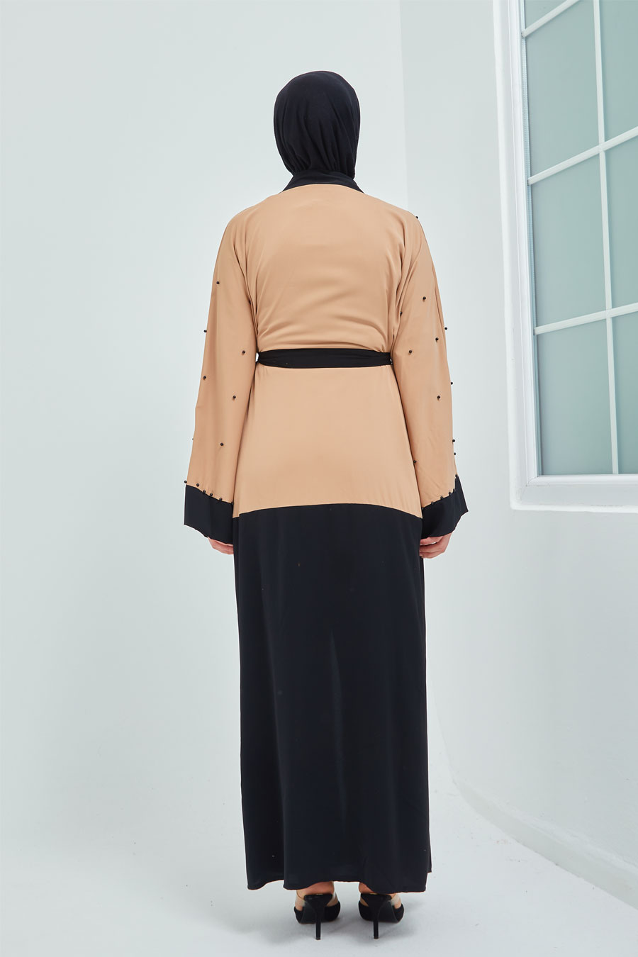 Tesettür Abaya - Krem Rengi 