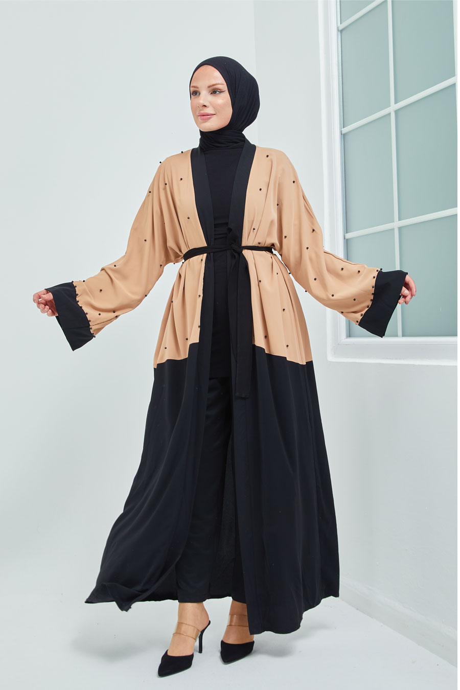 Tesettür Abaya - Krem Rengi 