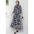 Flower Patterned Dress -  BLACK 