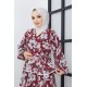Fırfırlı Çiçek Desenli Elbise - Bordo Fırfırlı Çiçek Desenli Elbise - Bordo