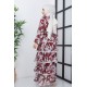 Fırfırlı Çiçek Desenli Elbise - Bordo