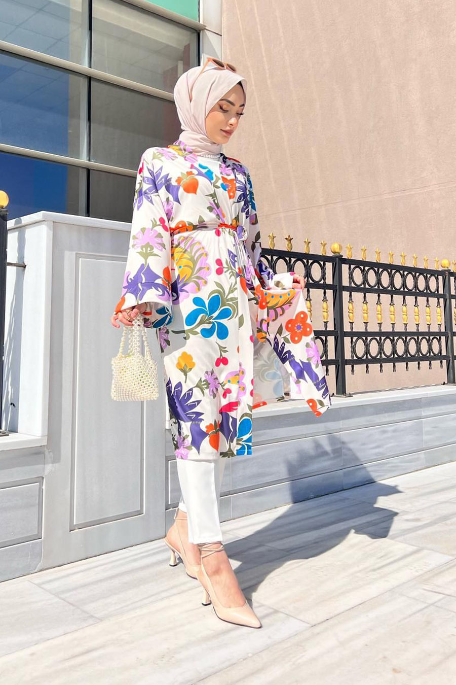 Çiçek Desenli Kimono - Lacivert