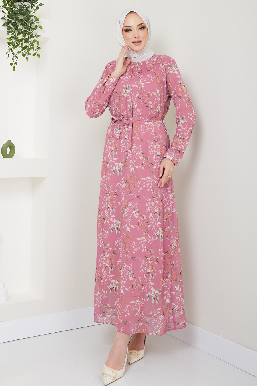 Flower Patterned Dress - ROSE COLOR 