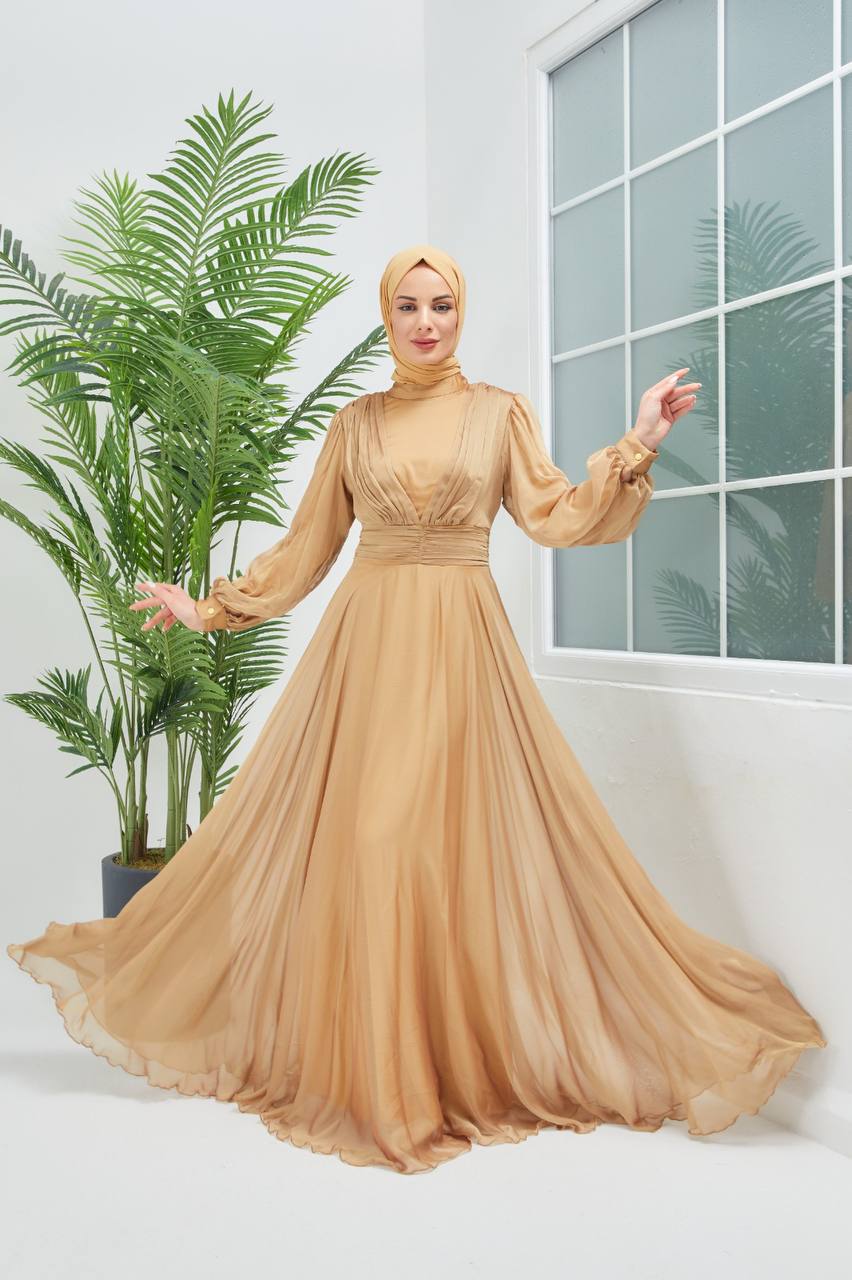 Tesettür Abiye Elbise - GOLD