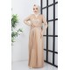 Bel Detaylı Tesettür Abiye Elbise - Gold
