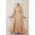 Omuz Detaylı Tesettür Abiye Elbise - Gold