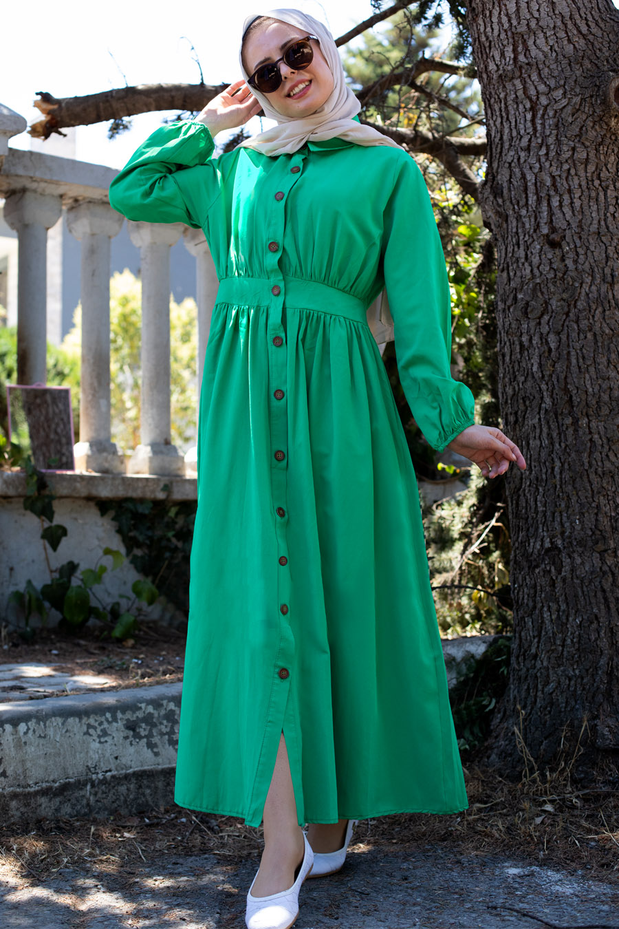 Günlük Tesettür Elbise - Yeşil