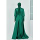 Balon Kol Tesettür Abiye Elbise -Yeşil