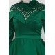 Omuz Detaylı Tesettür Abiye Elbise - Yeşil