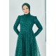 Simli Tesettür Abiye Elbise - Yeşil