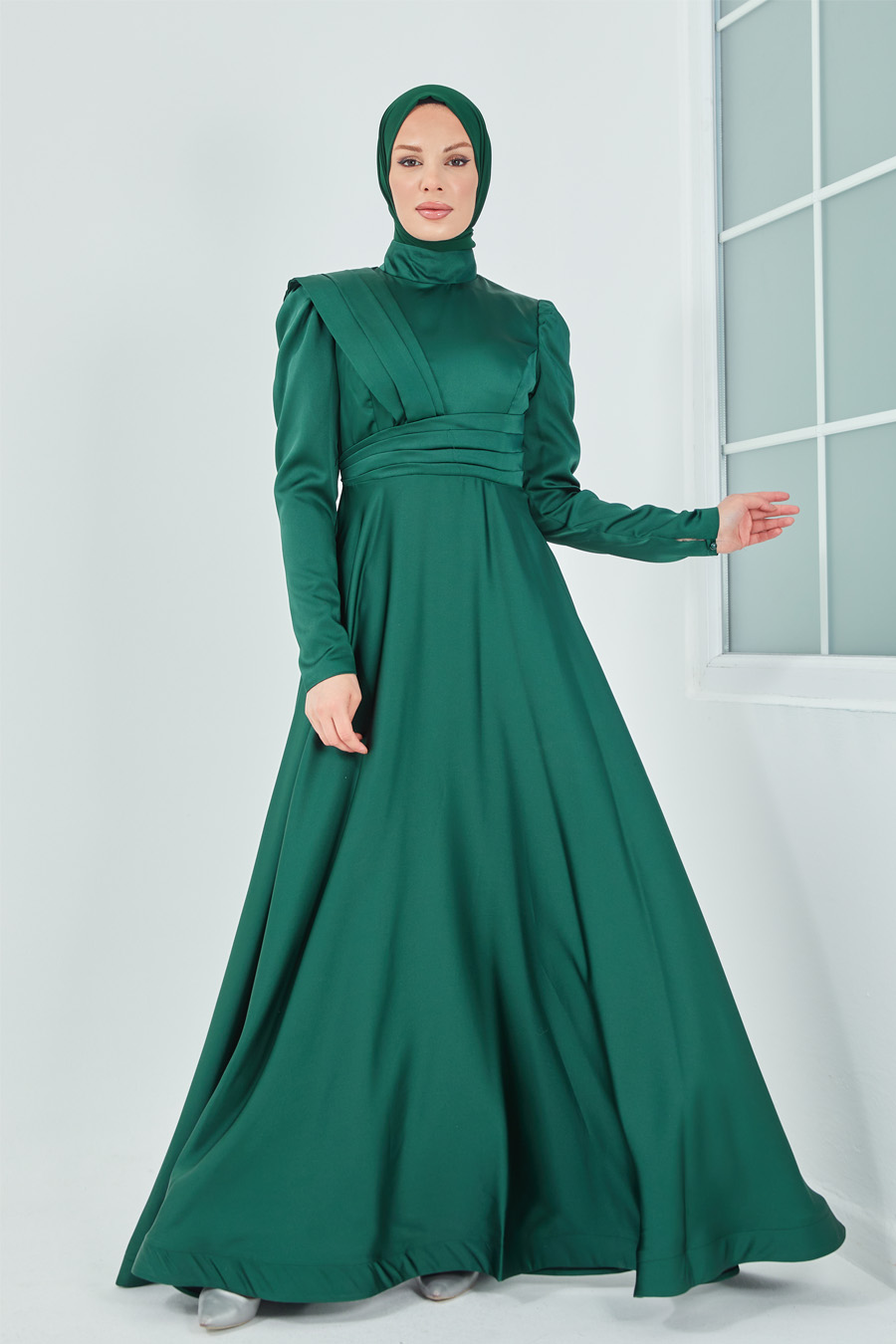 Drapeli  Abiye Elbise - Yeşil