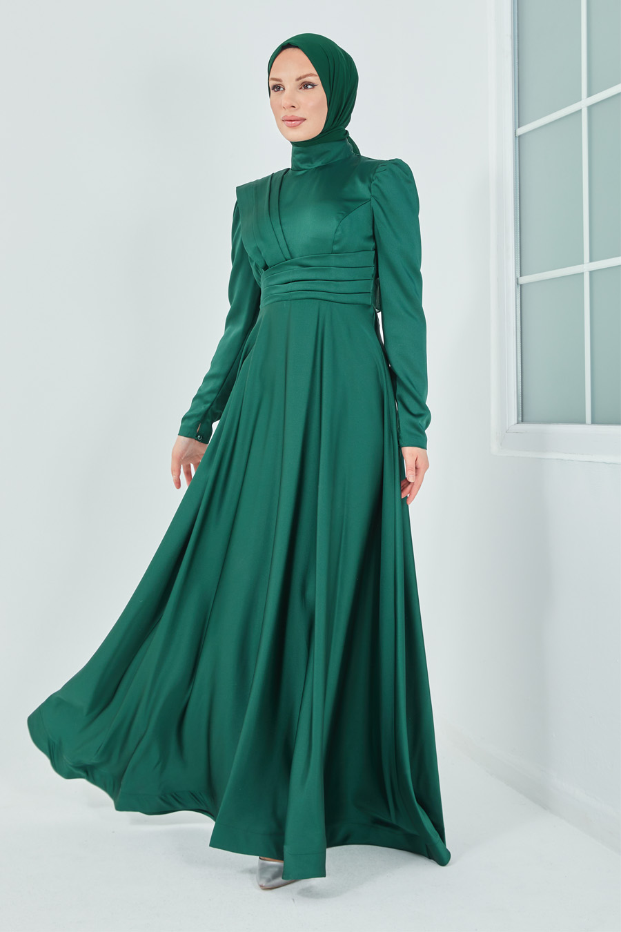 Drapeli  Abiye Elbise - Yeşil
