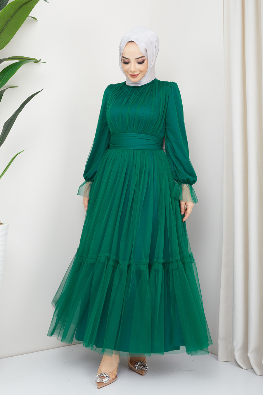 Tesettür Abiye Elbise - Yeşil