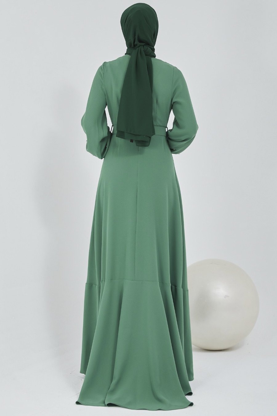  Tesettür Abiye Elbise - Yeşil