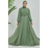 Taşlı Tesettür Abiye Elbise -Çağla Yeşili