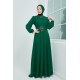 Bel Detaylı Tesettür Abiye Elbise - Yeşil