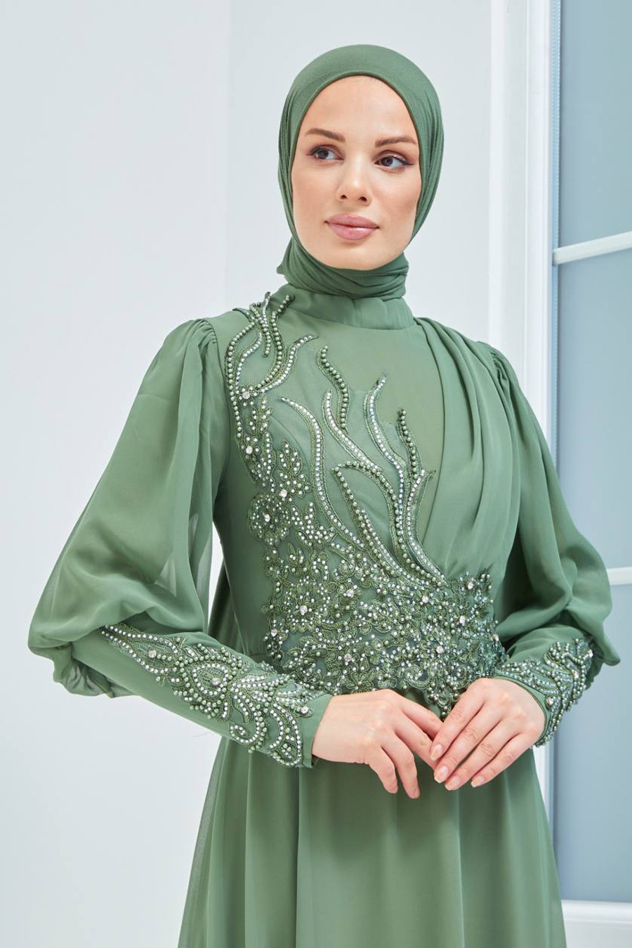 Tesettür Abiye Elbise - ÇAĞLA YEŞİLİ Tesettür Abiye Elbise - ÇAĞLA YEŞİLİ