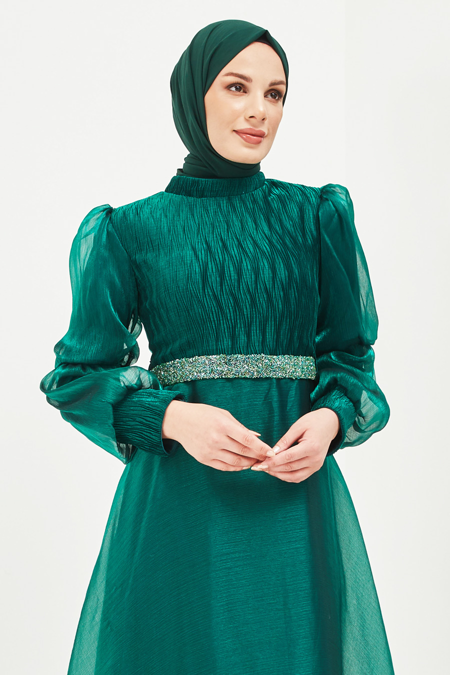  Tesettür Abiye Elbise - Yeşil