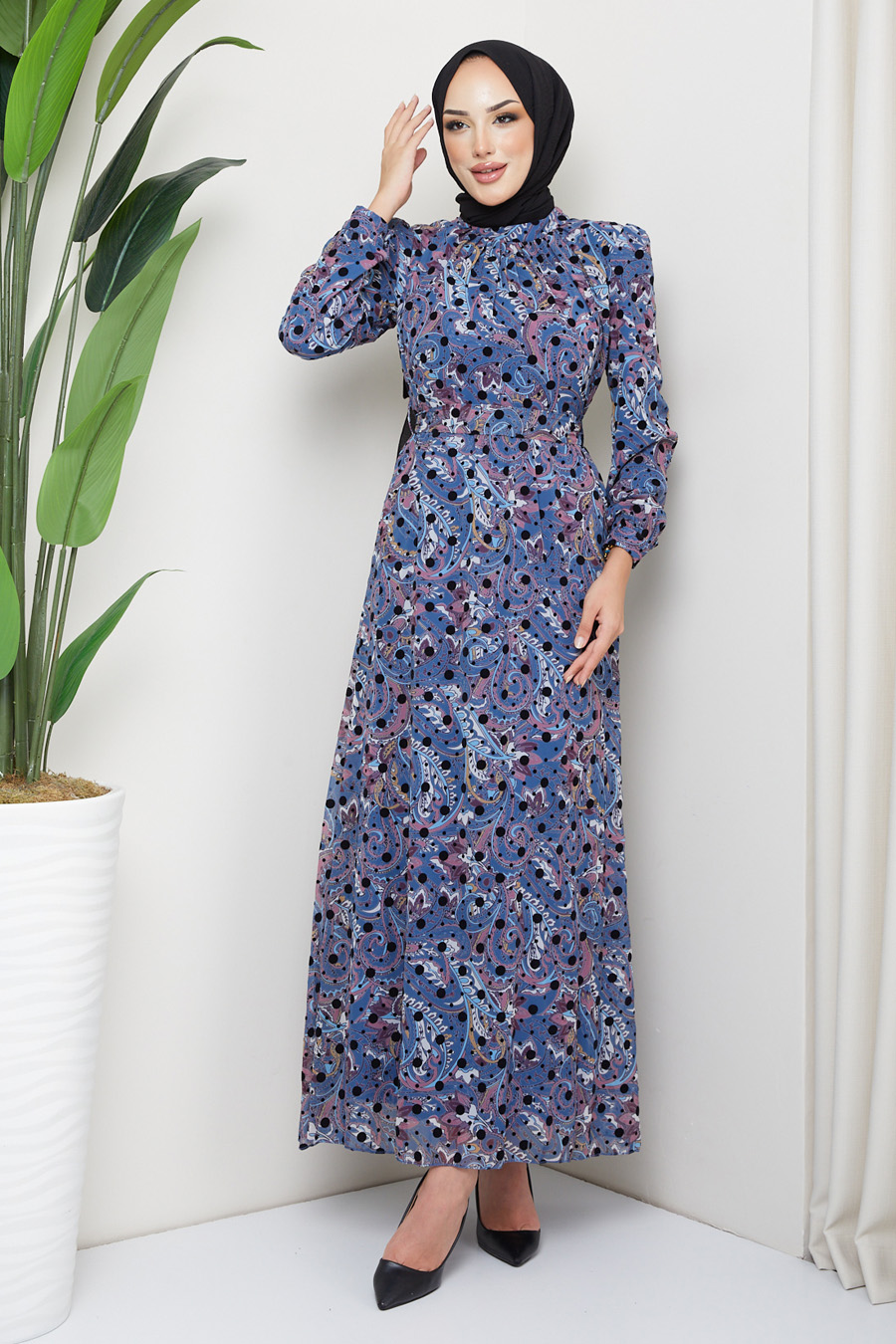 Patterned Dress - INDIGO COLOR 