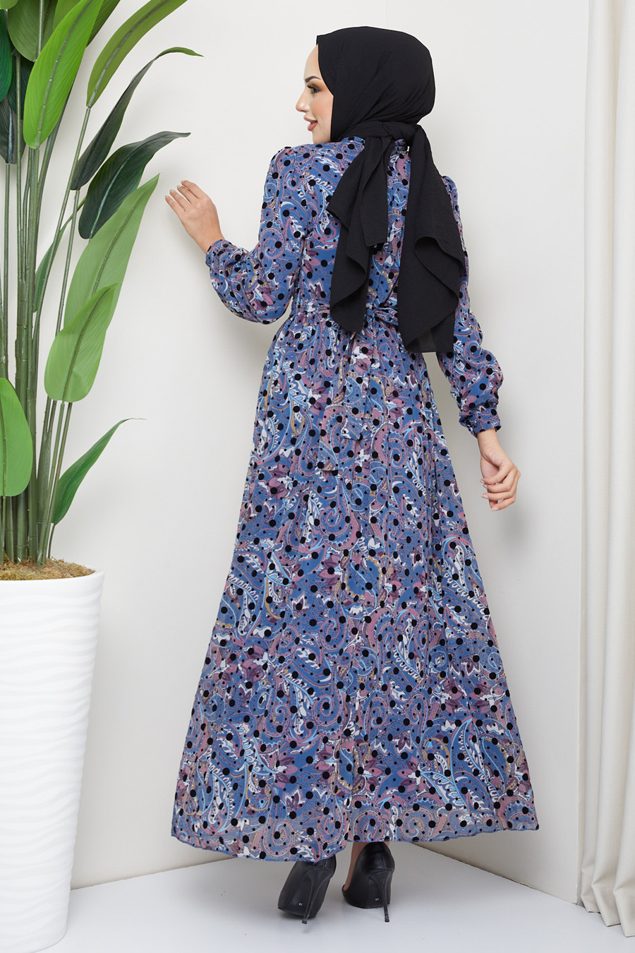 Patterned Dress - INDIGO COLOR 