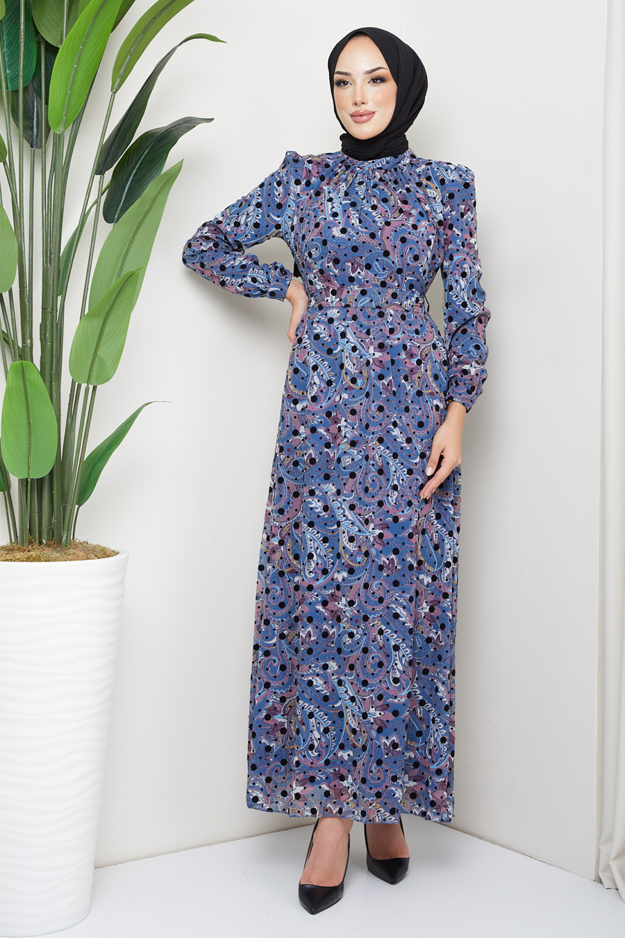 Patterned Dress - INDIGO COLOR 