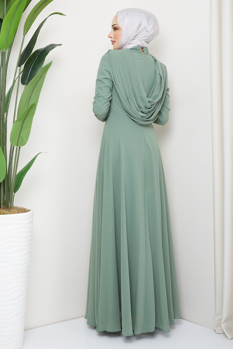 Lace Detaıled Evenıng  Dress - GREEN 
