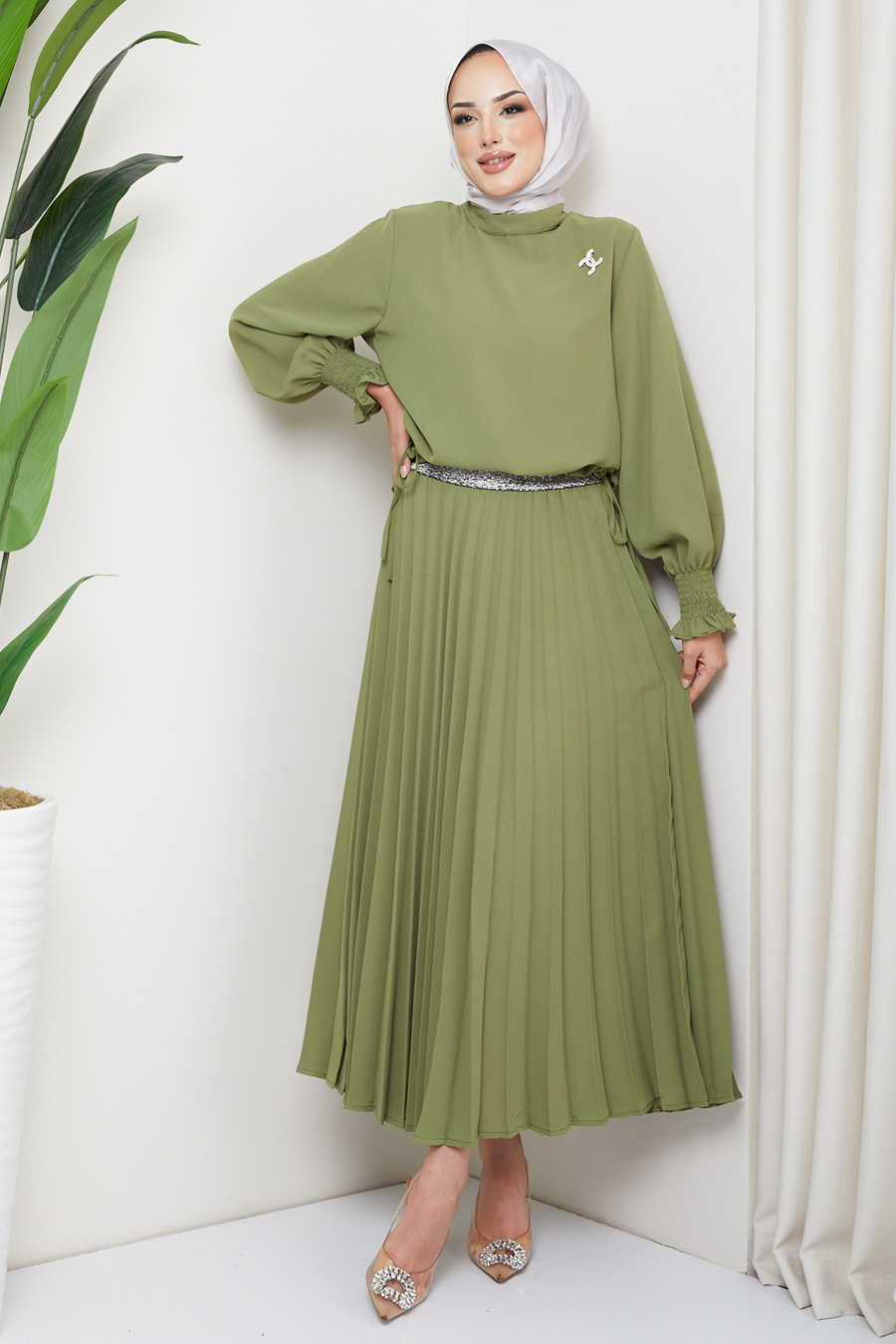 Tunic and Skirt Suit - OIL GREEN 