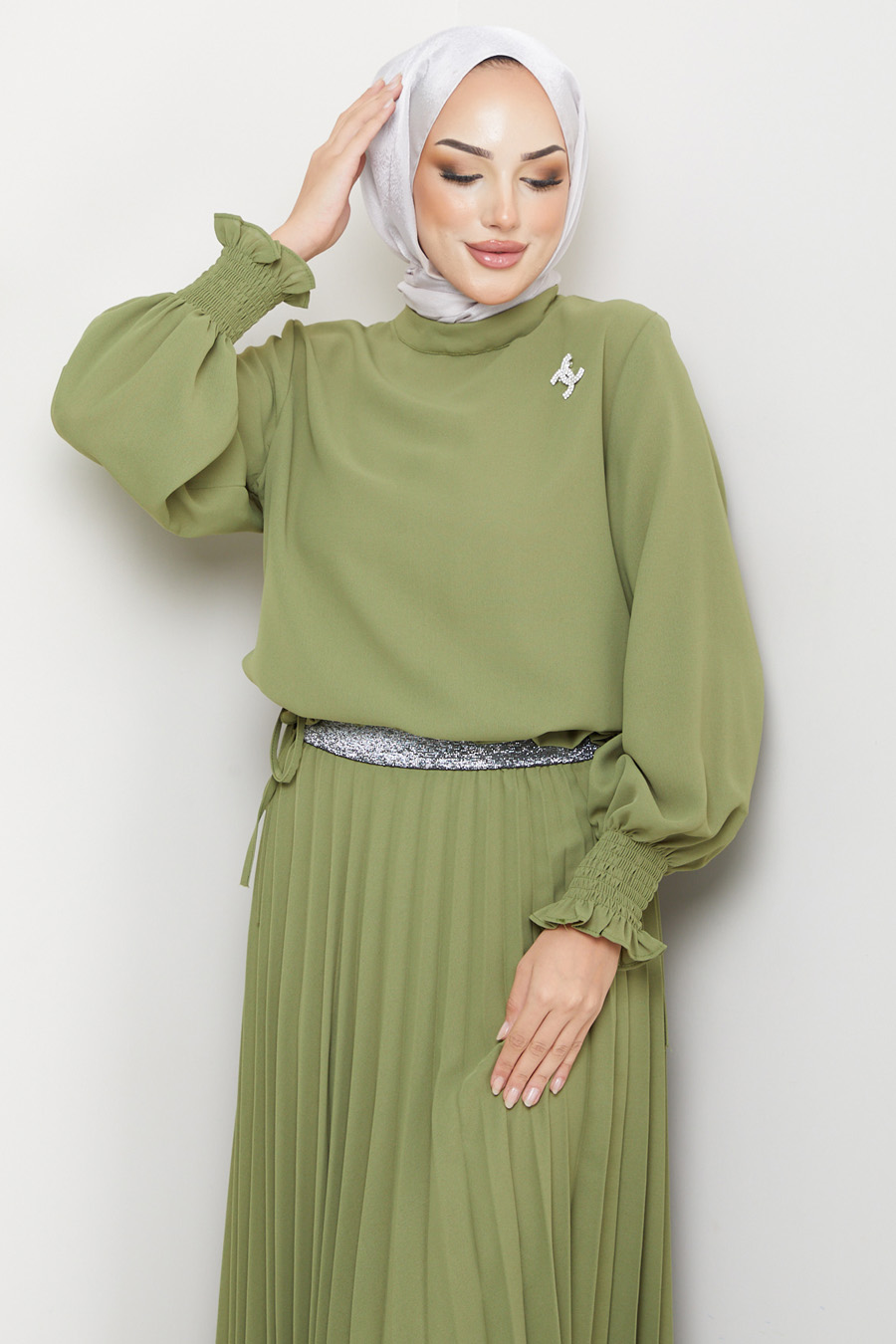 Tunic and Skirt Suit - OIL GREEN 