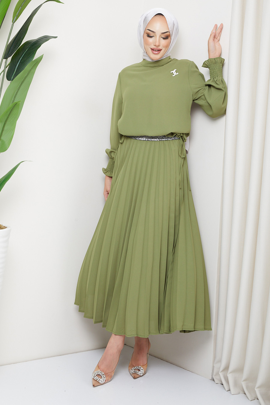 Tunic and Skirt Suit - OIL GREEN 