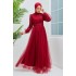 Pearly Detaıled  Evenıng Dress - CLARED RED 
