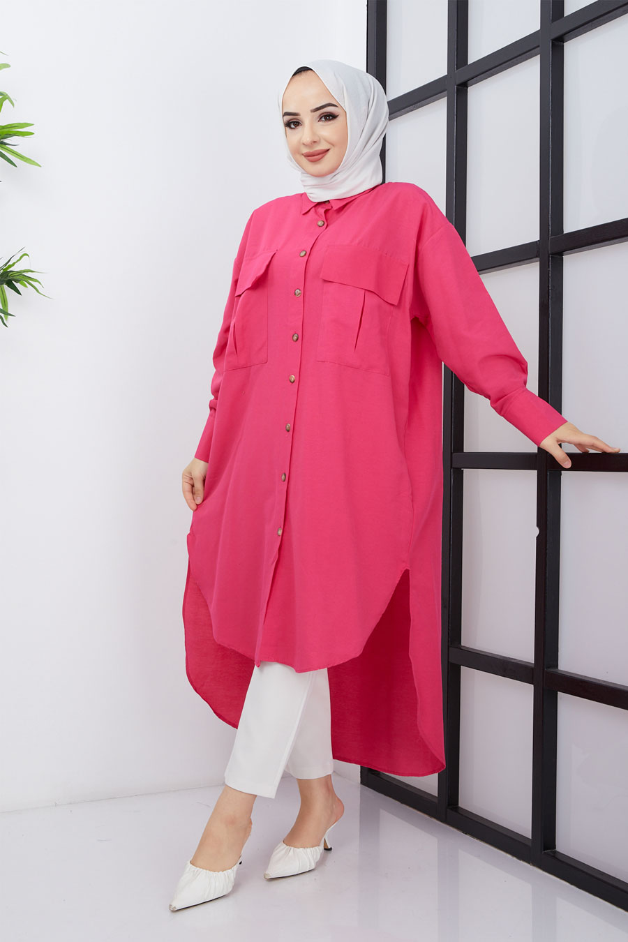 Asimetrik Kesim Tunik - Pembe