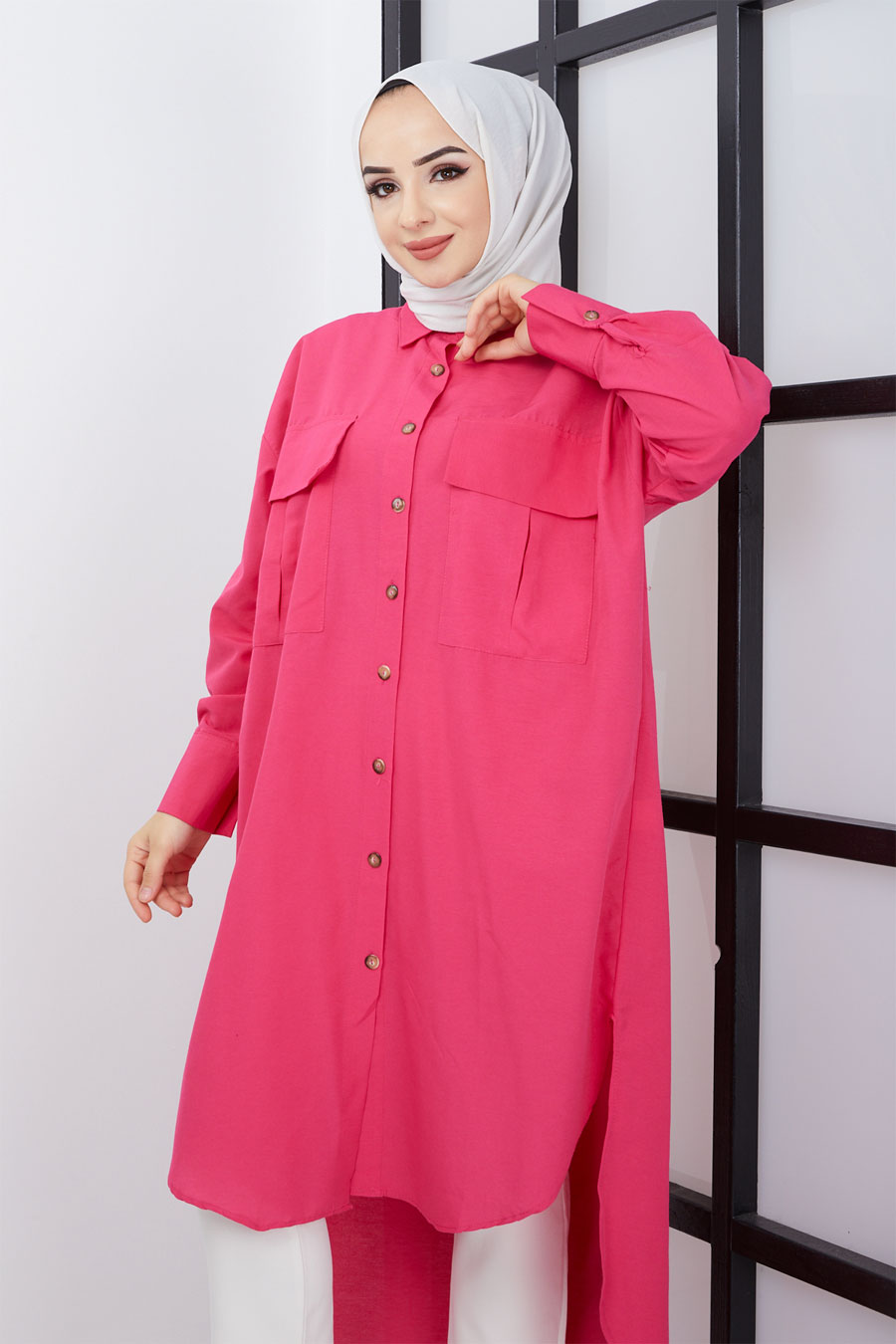 Asimetrik Kesim Tunik - Pembe