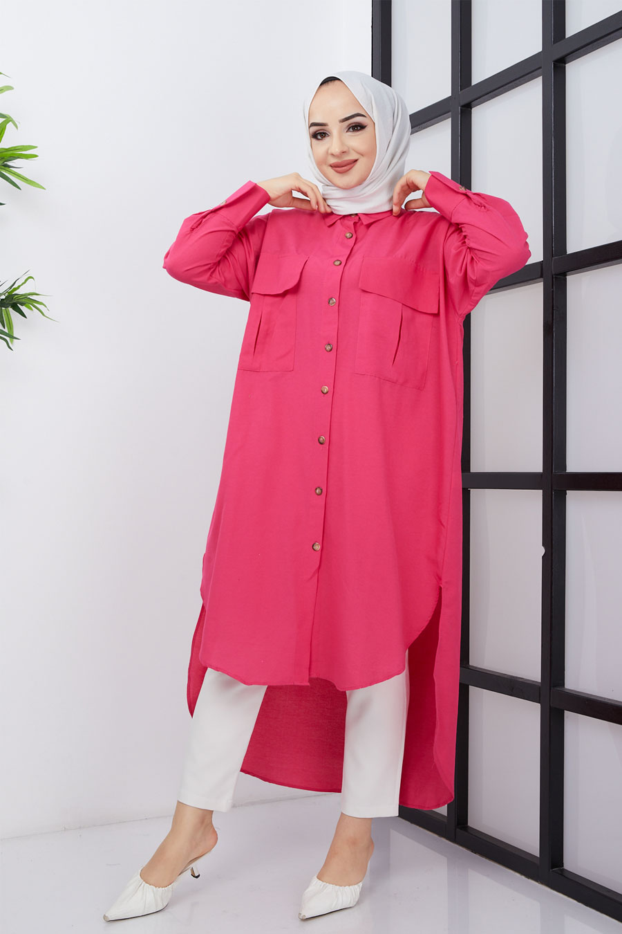 Asimetrik Kesim Tunik - Pembe