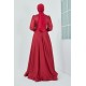 Balon Kol Tesettür Abiye Elbise - Kırmızı