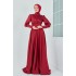 Balon Kol Tesettür Abiye Elbise - Kırmızı