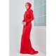 Balık Model Yırtmaçlı Abiye Elbise -Kırmızı