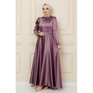 Taş Detaylı Abiye Elbise - LİLA