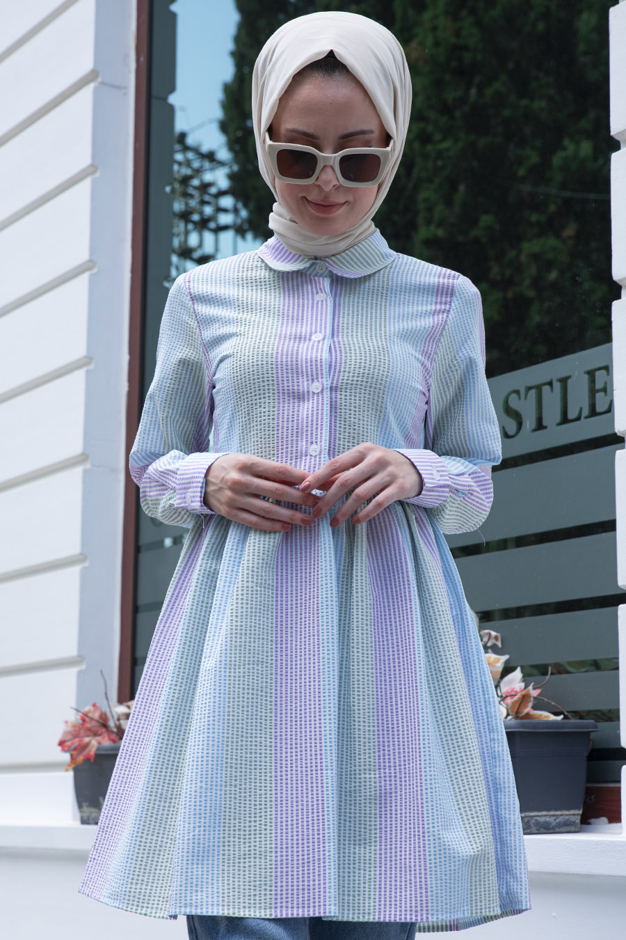 Çizgili Tunik - Lila