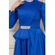 Taş Detaylı Tesettür Abiye Elbise - Saks Mavisi