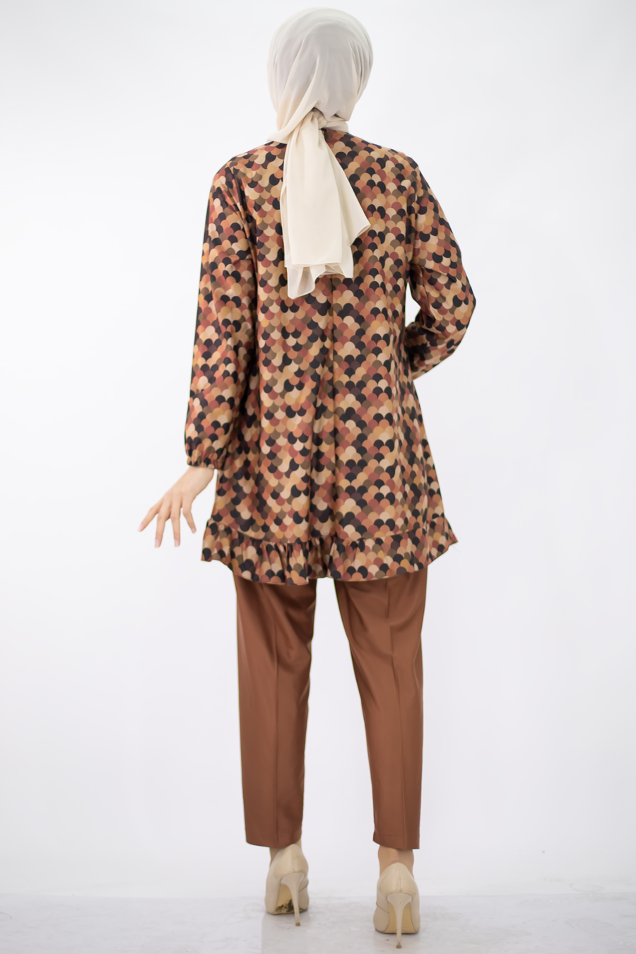 Tunic and Skirt Suit - Tan Color