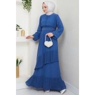 Taş Detaylı Tesettür Elbise - MAVİ
