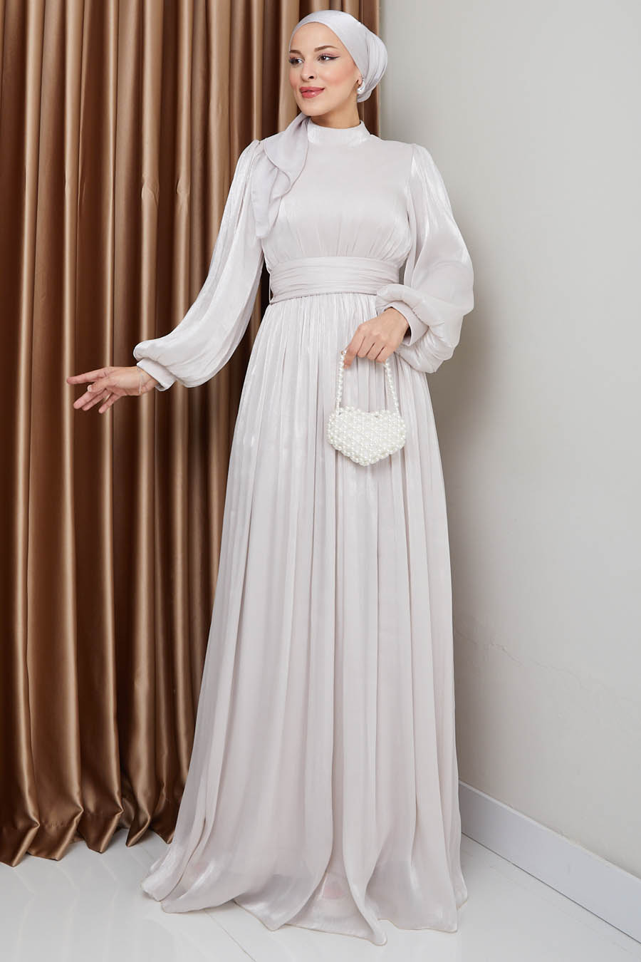 Tesettür Abiye Elbise -GRİ