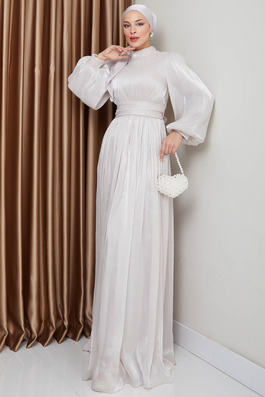 Tesettür Abiye Elbise -GRİ