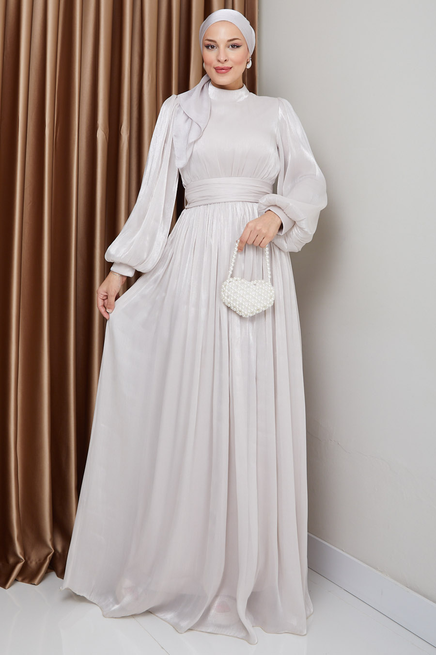 Tesettür Abiye Elbise -GRİ