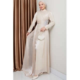 CREAM COLOR EVENING DRESS - MHR-2636KR CREAM COLOR EVENING DRESS - MHR-2636KR