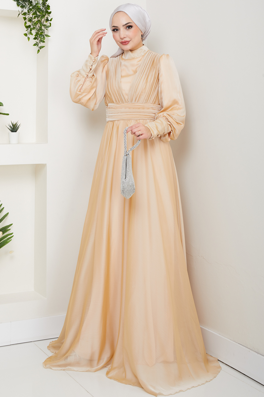 Tesettür Abiye Elbise - GOLD