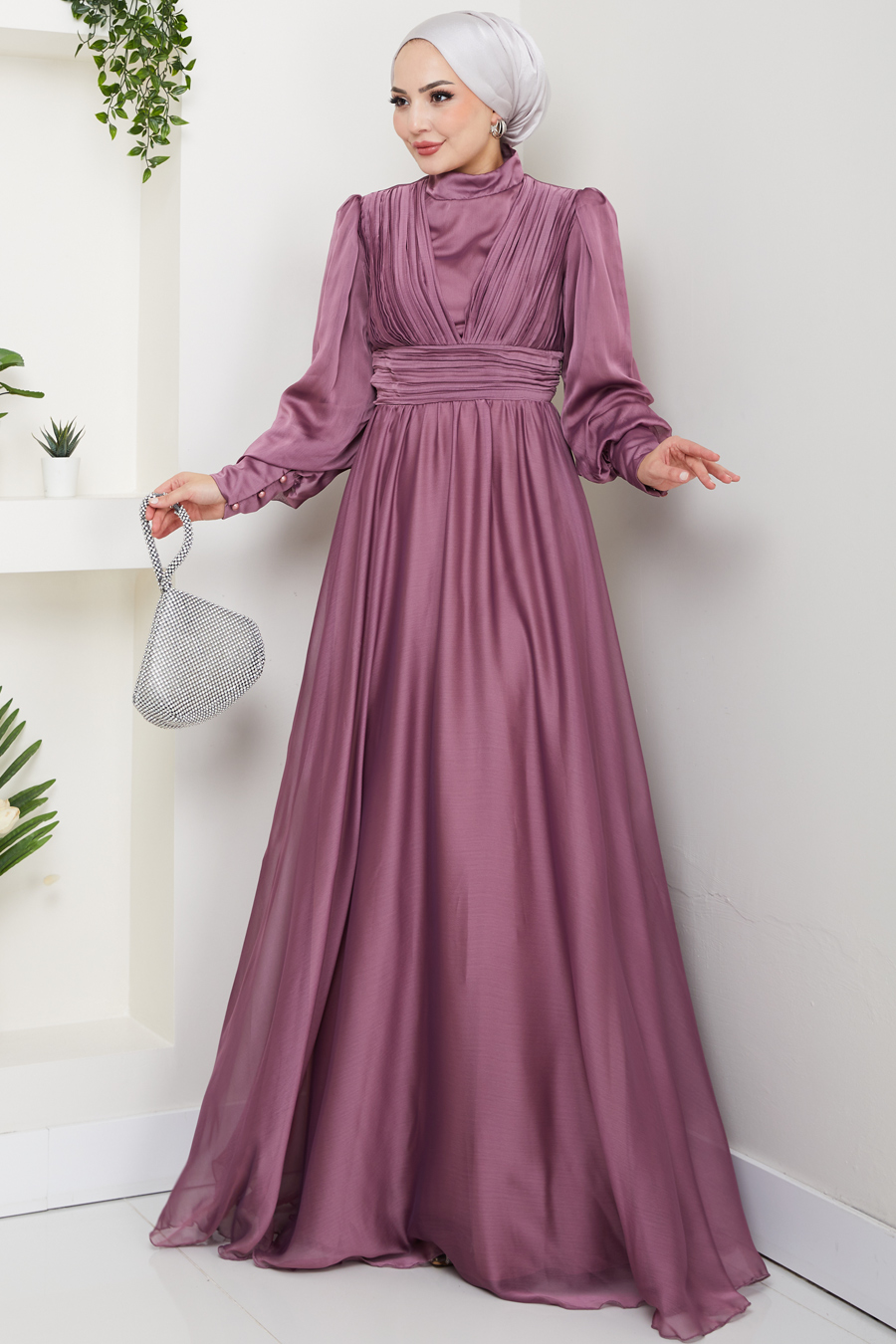 Tesettür Abiye Elbise - GÜL KURUSU